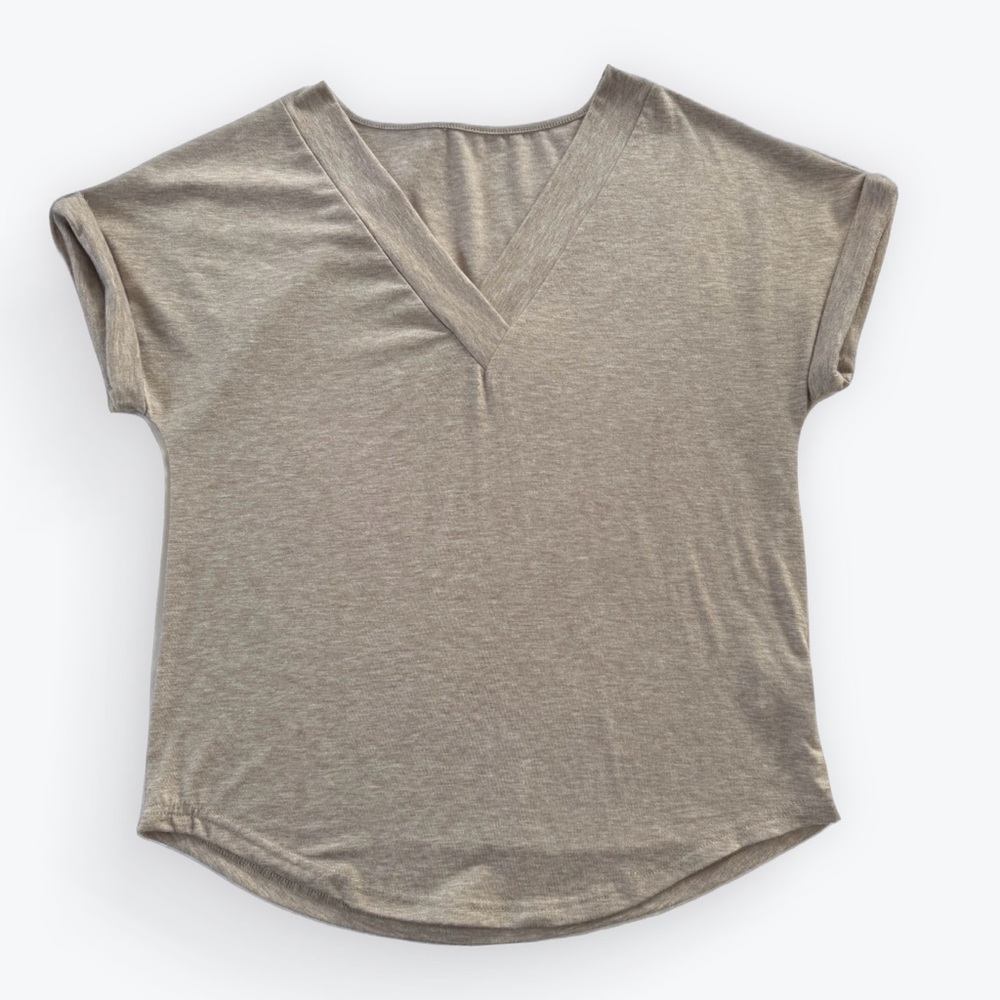 SHEIN Tan Cuffed Sleeve Relaxed T-Shirt